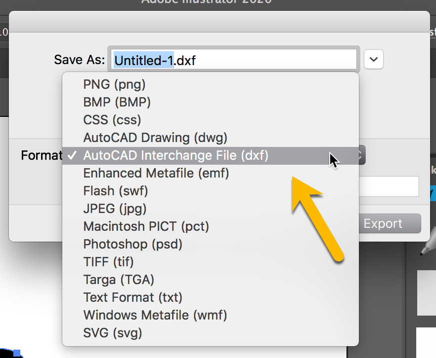 Solved DXF Format missing from Illustrator Export options Adobe