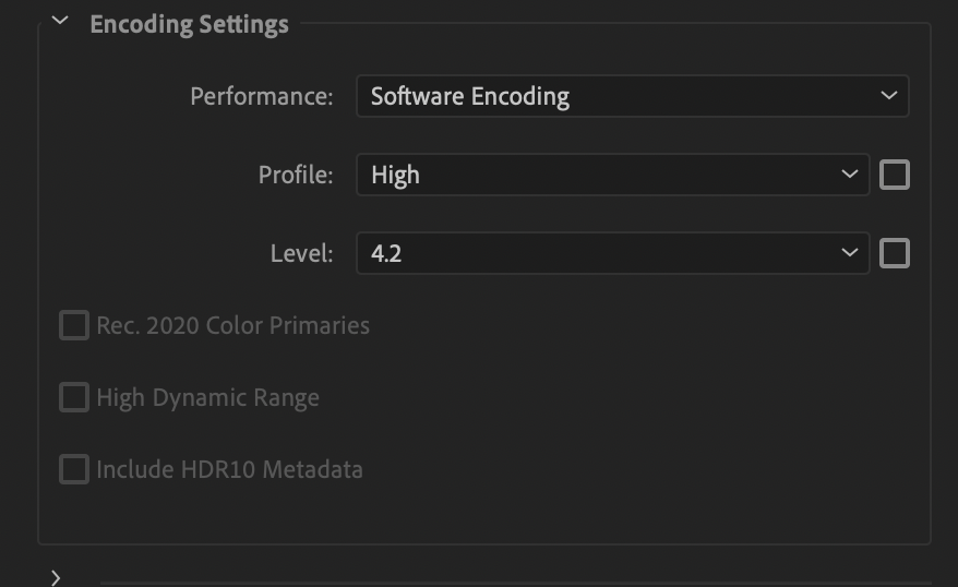 Export settings