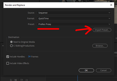 ProRes Proxy Preset in R and R options.PNG