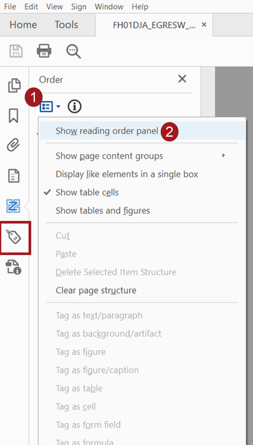 Touch Up Reading Order tools.