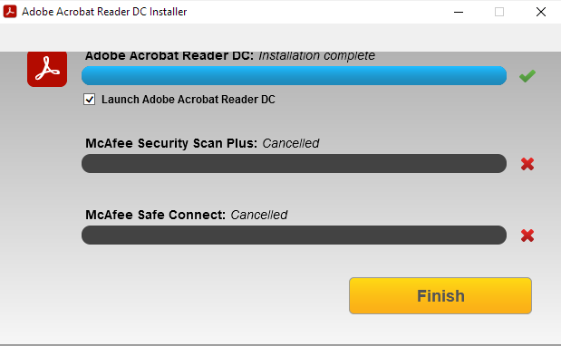 i am irritated by the unwanted mcafee downloads. so i cancelled the whole installation while adobe is downloaded an installing and the otheres were to be installed