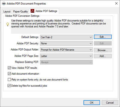 print setup screen