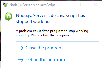 Solved Node Js Server Side Javascript Has Stopped Workin