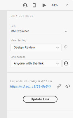 link settings panel