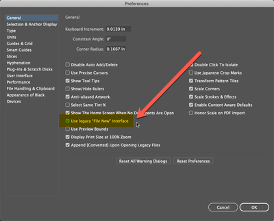 Use Legacy "File New" Interface Preference