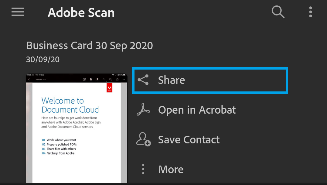 Save a copy scans on your device or to other st... - Adobe Support Community - 11549222