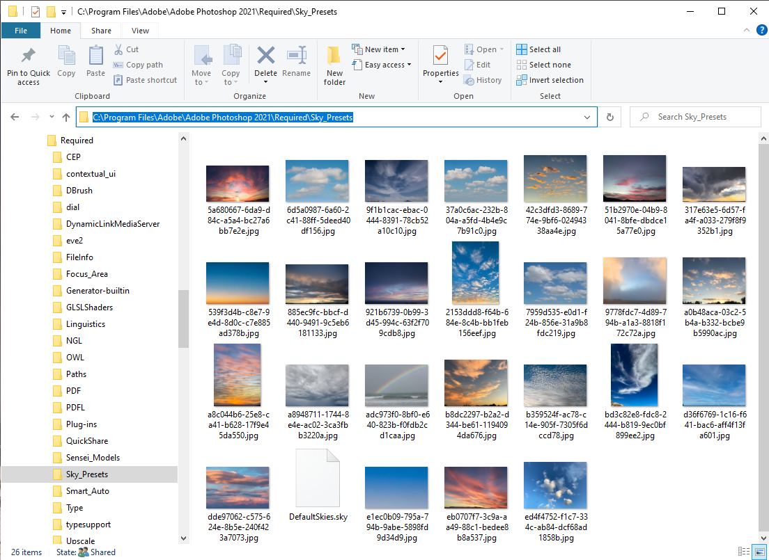 Where are the PS skies located on my PC . Default - Adobe