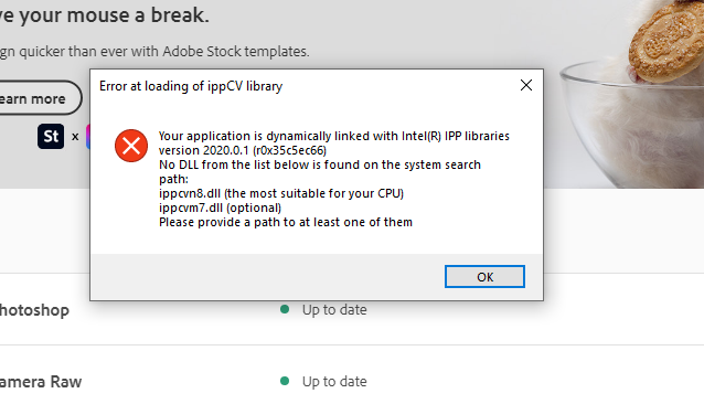 Error at loading of ippcv library photoshop 2021 решение ошибки