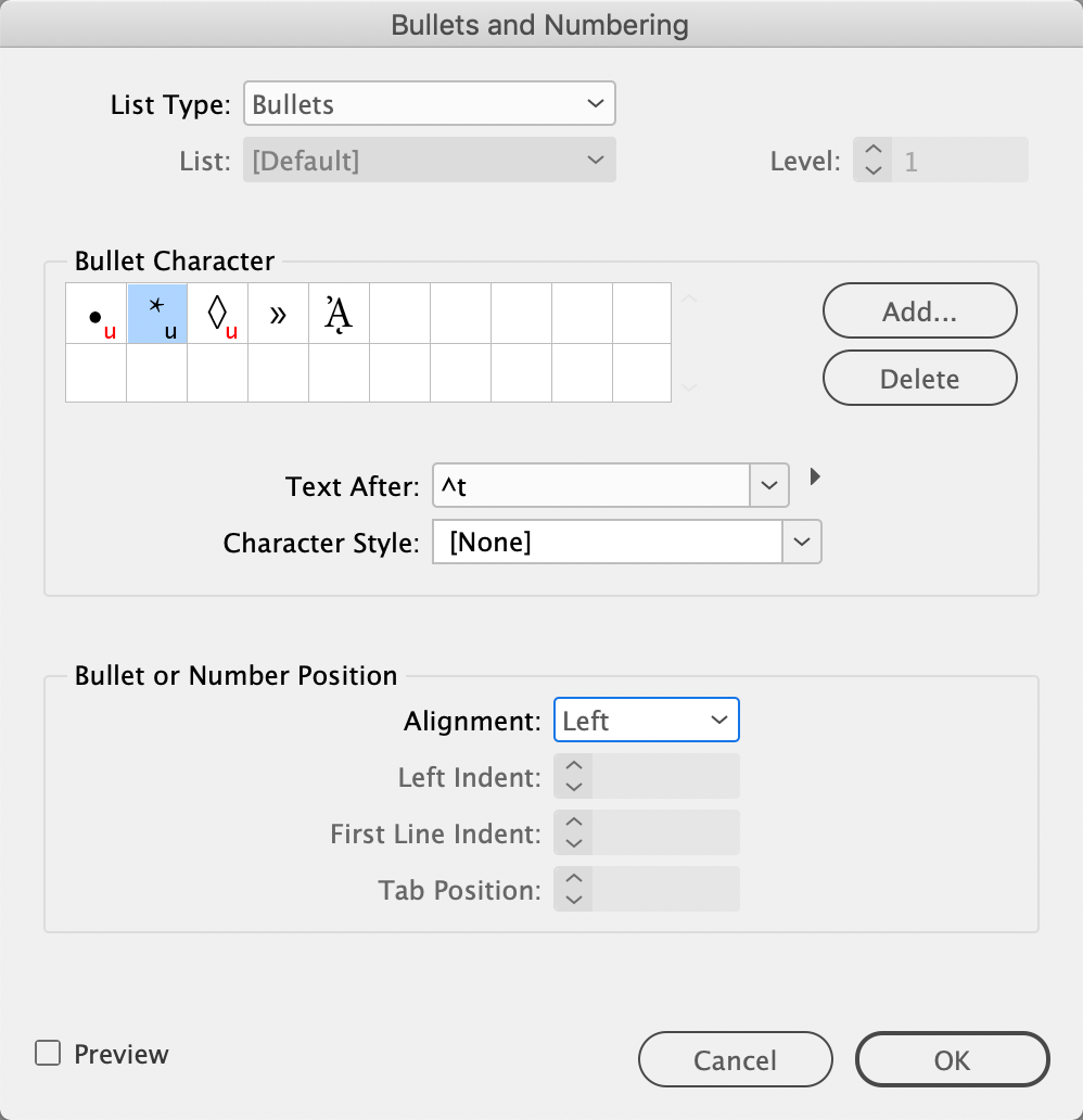 Change bullet style indesign