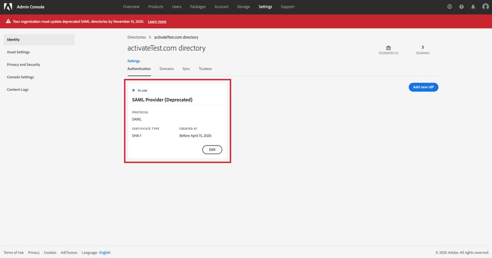 Example of a SHA-1 deprecated configuration