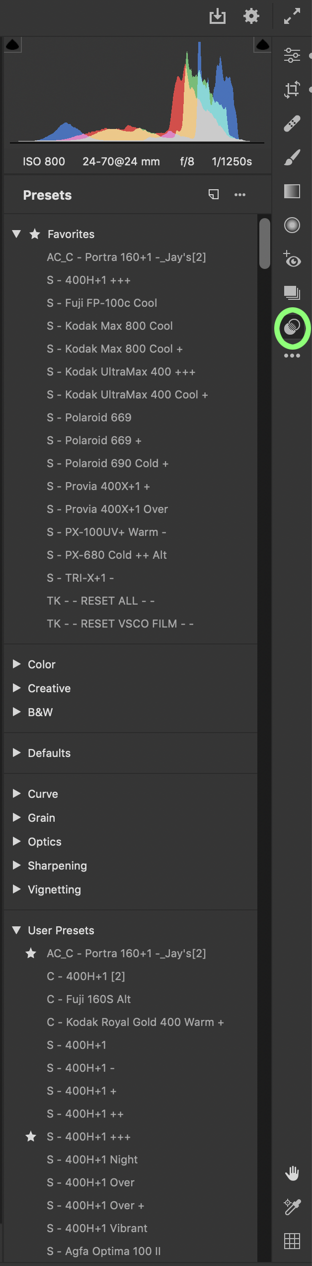 vsco missing in camera raw since 2020