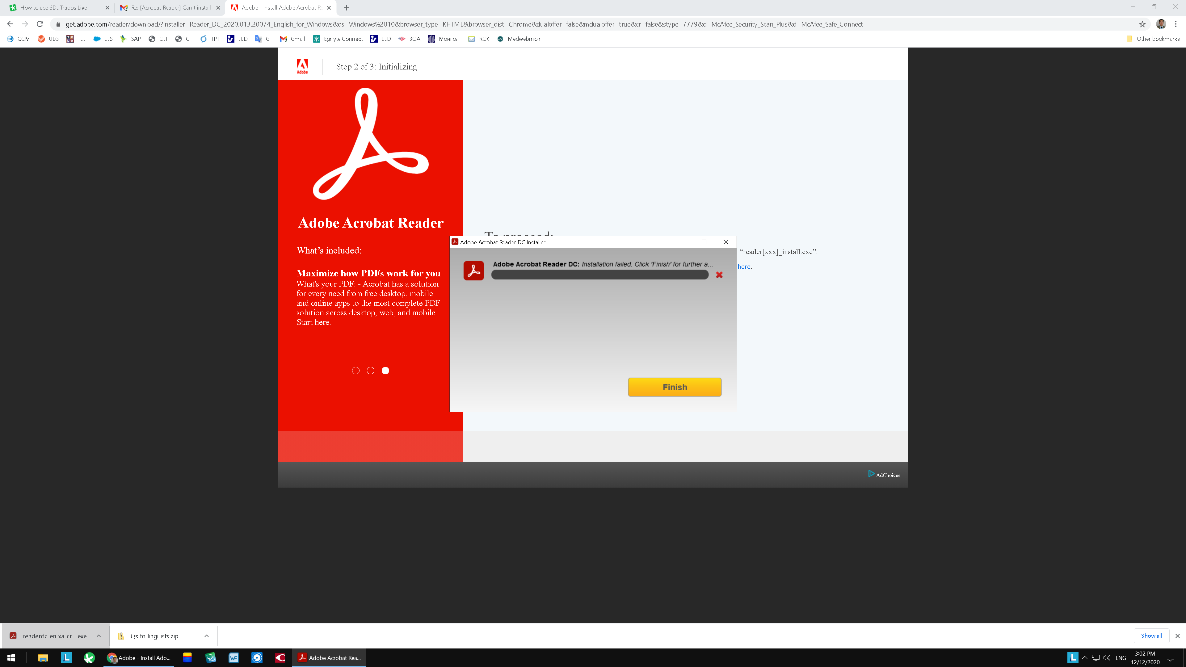 why can t i download adobe acrobat reader