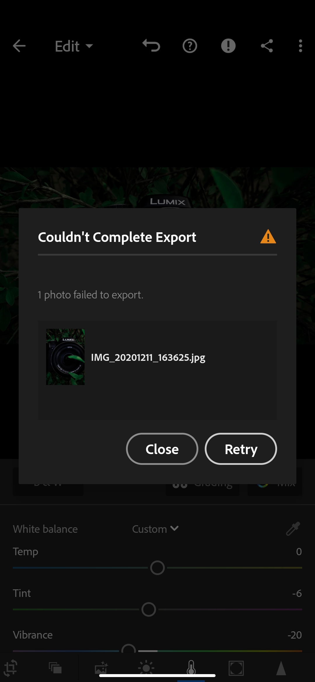 Solved: Lightroom cc for mobile, Export failed - Adobe Support