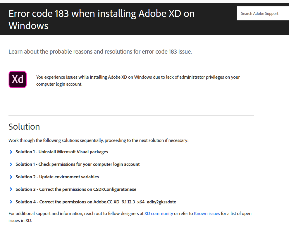 adobe failed with error code 183