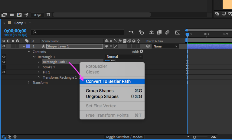 Right clic / Convert To Bezier Path