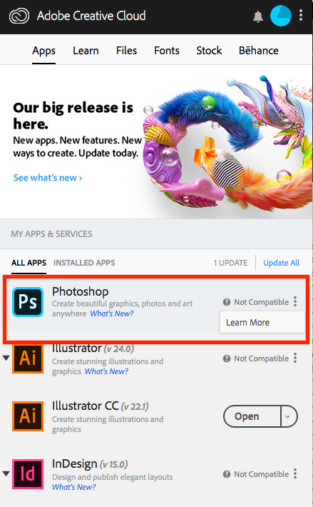 No option to download photoshop cc2019