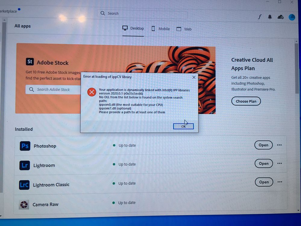 Error at loading of ippcv library photoshop 2021 решение ошибки