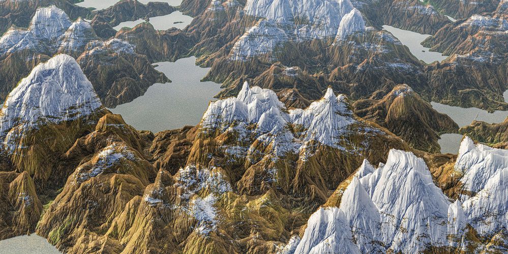 Snowy peaks in the fictitious land of a thousand lakes. 3D Render.jpg