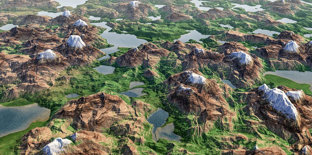 The land of a thousand lakes. Panoramic unreal landscape 3D render.jpg