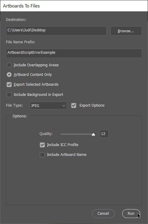 Export settings were left at the defaults