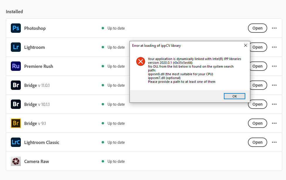Error at loading of ippcv library photoshop 2021 решение ошибки