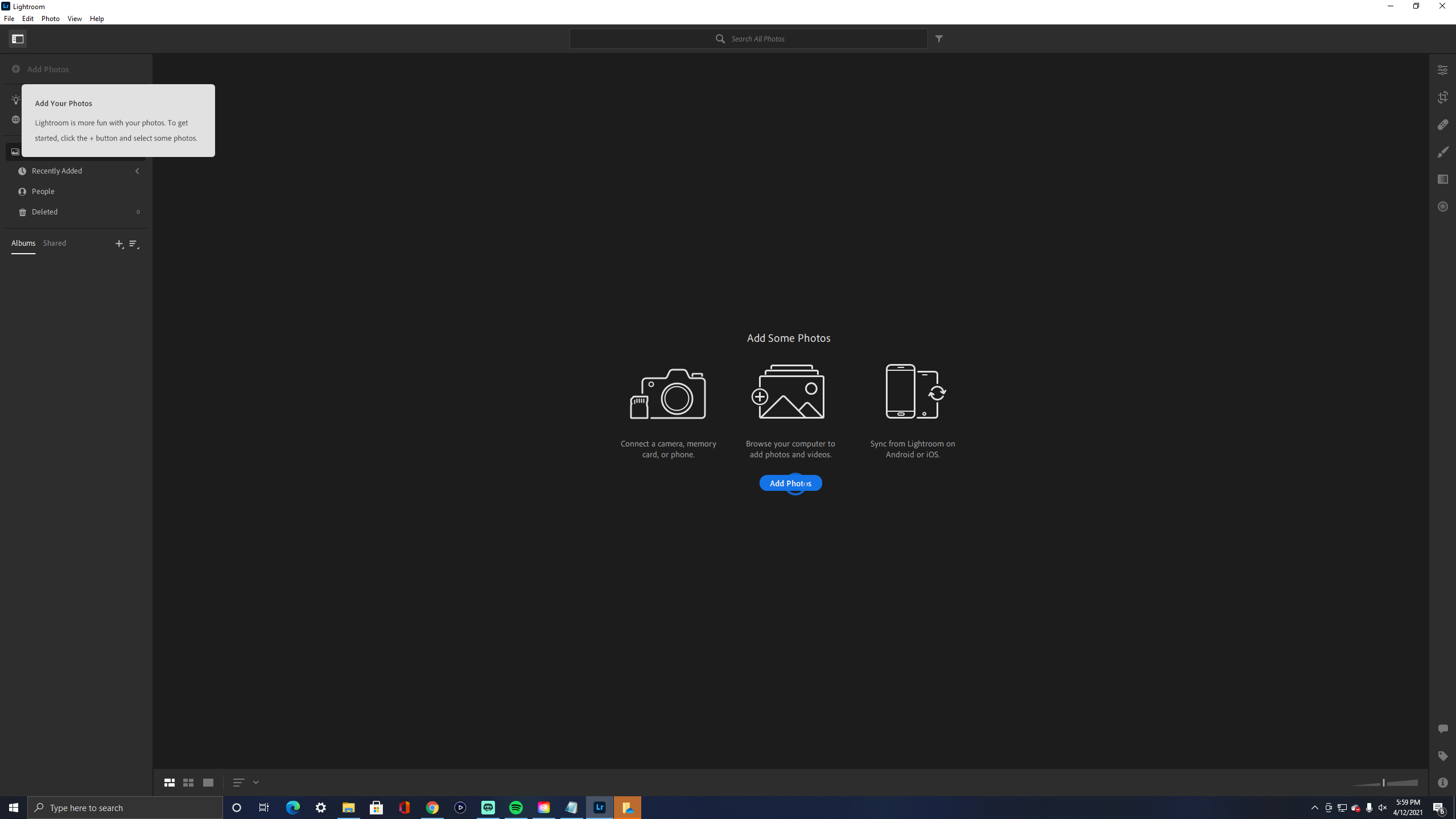 Add Photos option is greyed out Lightroom 4.2 Adobe Community 11963357