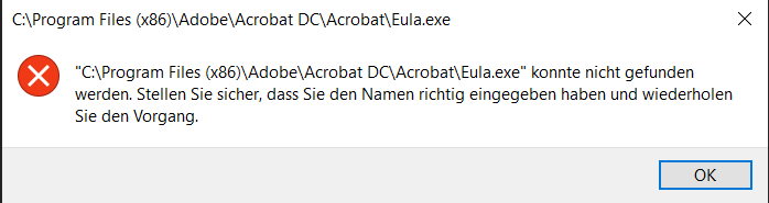 Acrobat не удается найти eula exe