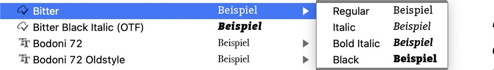 Bitter Bold is missing in the font Menu of Indesign and the oder Cloud Apps