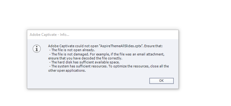 Solved: Cannot open any CPTX files. Captivate 2019 - Adobe Community ...
