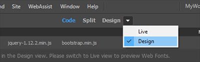 Document Toolbar > Design View