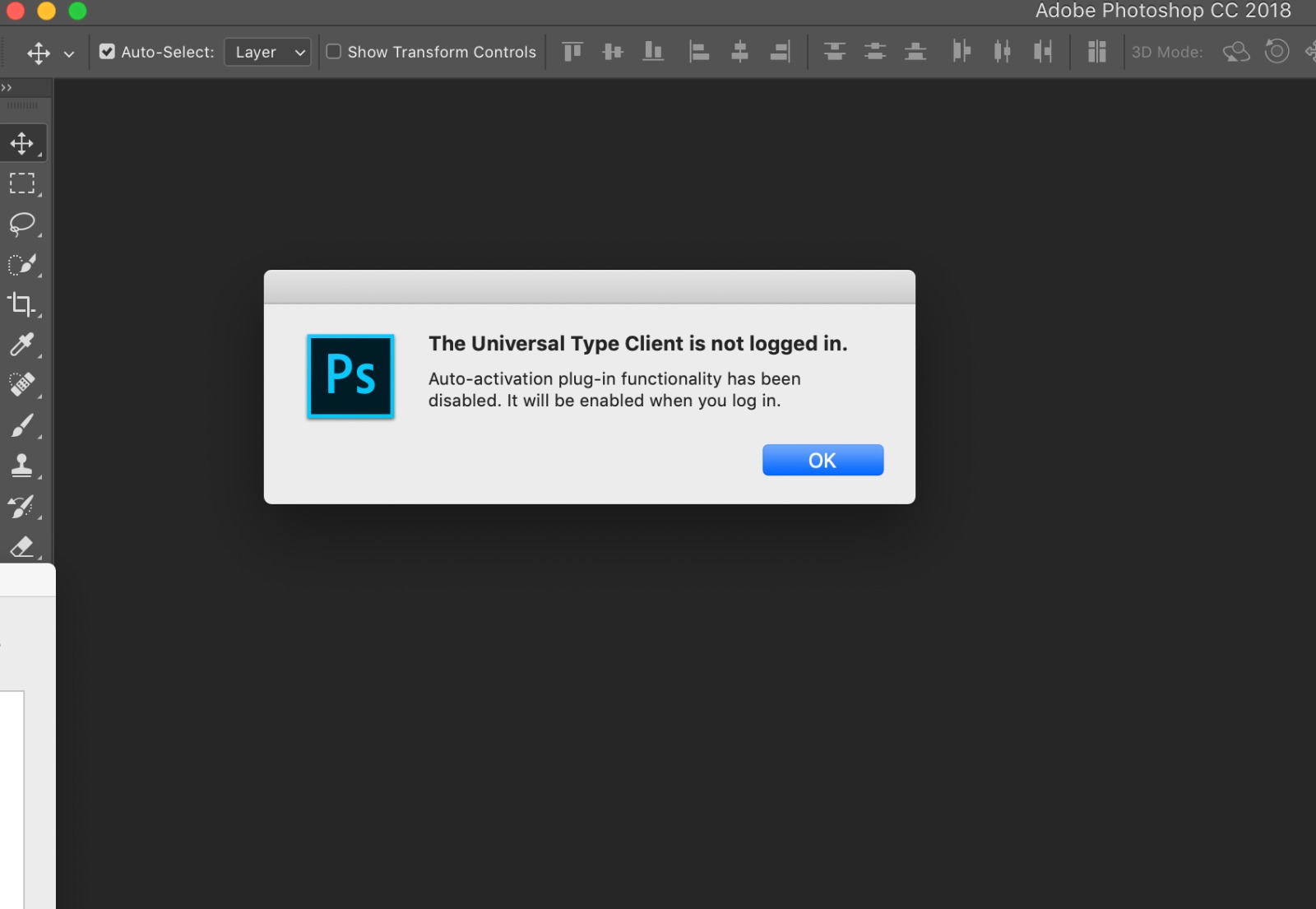 the universal type client is not logged in photosh - Adobe
