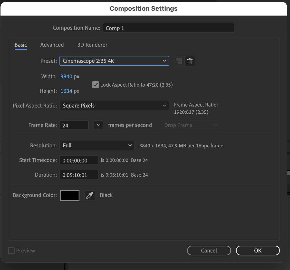 Comp Settings 2.35:1 Aspect Ratio - Adobe Community - 11993996