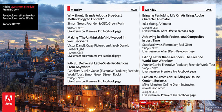 Monday's Adobe booth schedule for IBC 2019