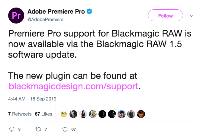 Premiere Pro support for Blackmagic RAW is now available!
