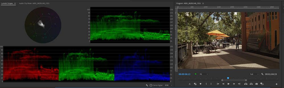 Vectorscope YUV, Waveform (YC no chorma) and RGB Parade