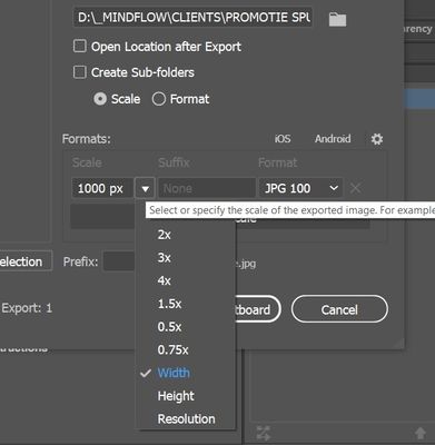 Export for screen dialog