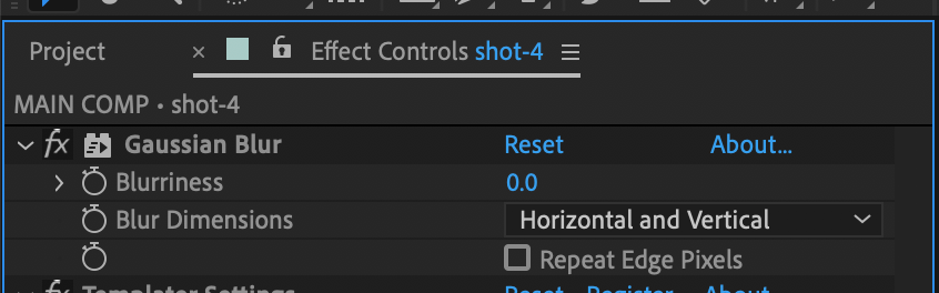 Gaussian Blur params in AE CC 2019.  Note the appearance of "About..." button link.