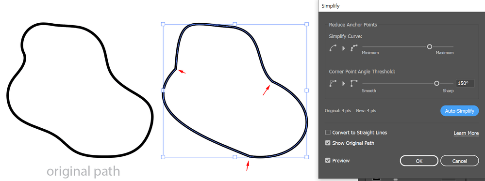 Auto Simplify Path result introduces new edges in shape