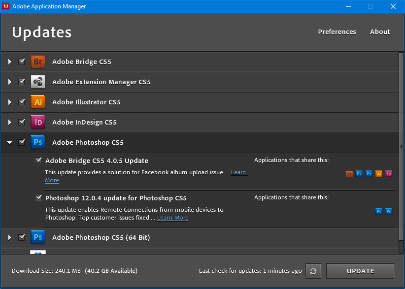 CS5 auto update issue. Can't find manual downloads - Adobe 