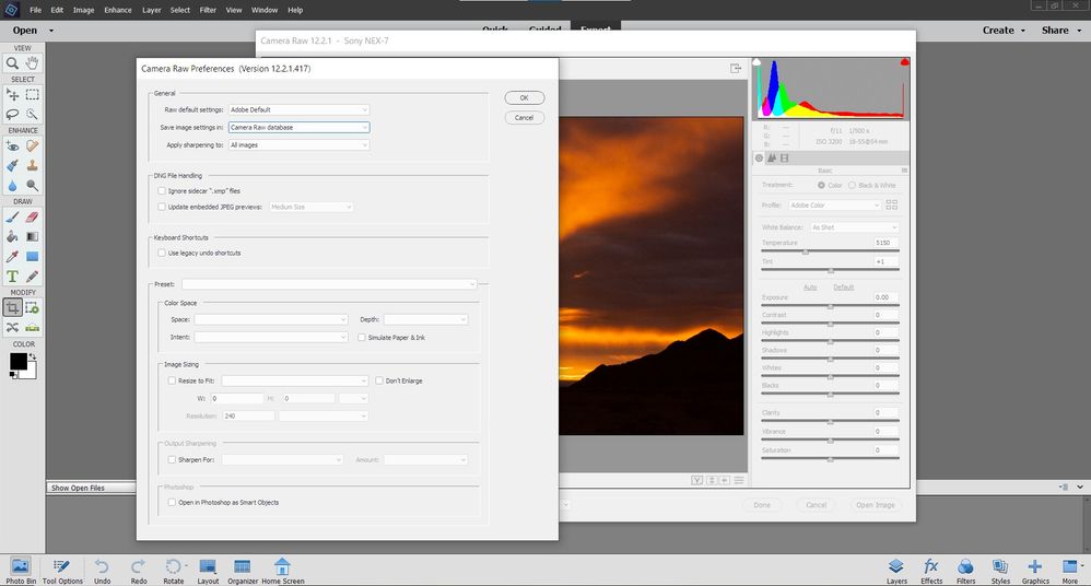 Adobe Camera Raw 12.2.1 Preferences Dialog
