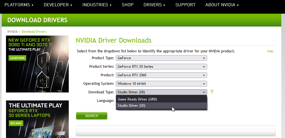 Driver best sale nvidia 2060