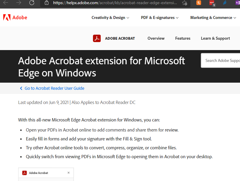 Enable Adobe Acrobat extension for Microsoft Edge