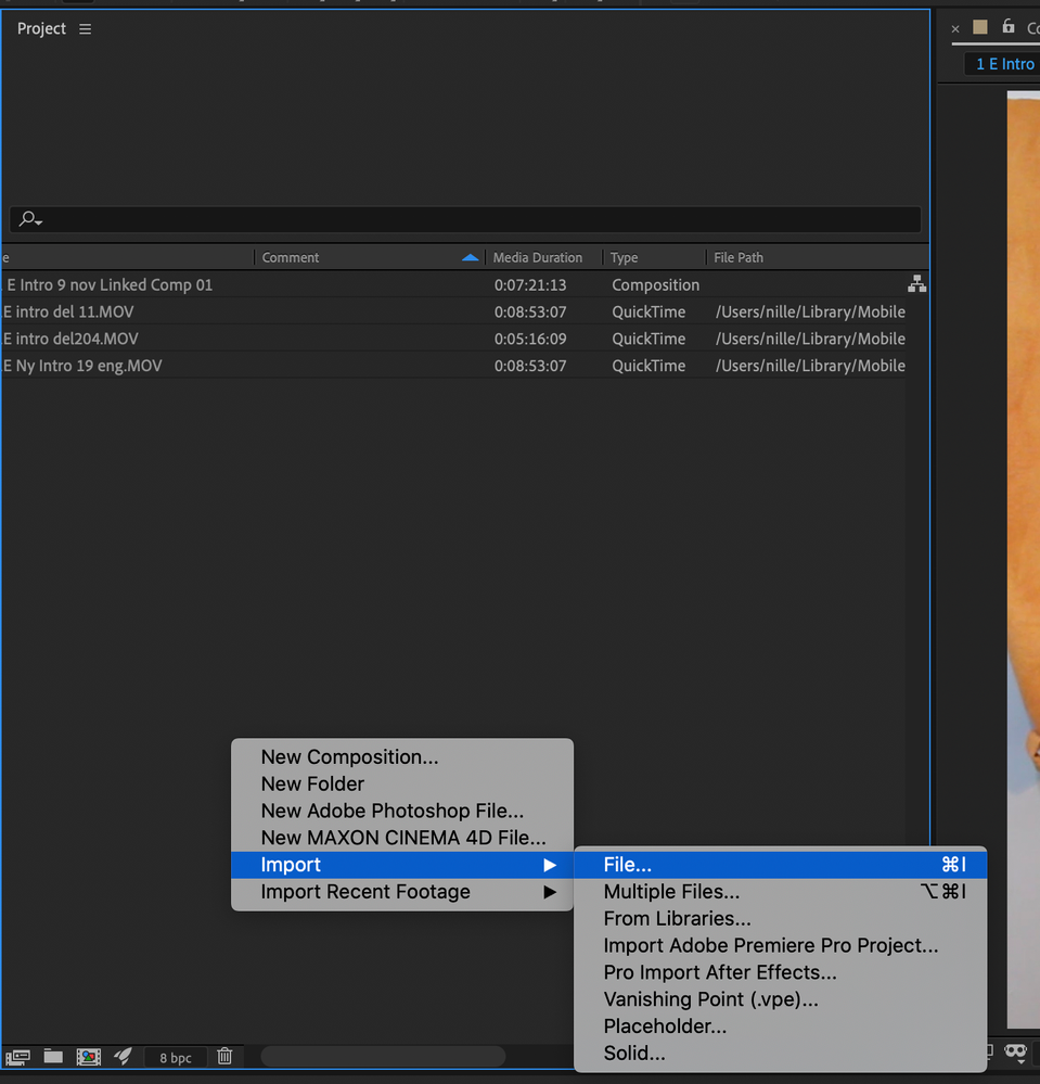 The AE I import into