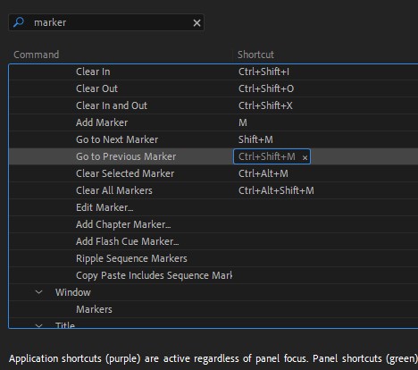Go to previous marker shortcut not working (shift ... - Adobe Community ...