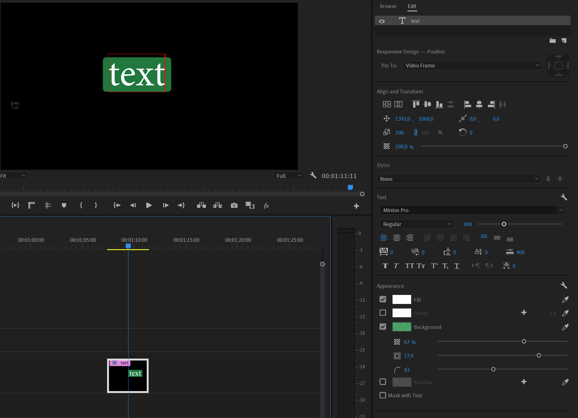 adobe premiere pro text appear