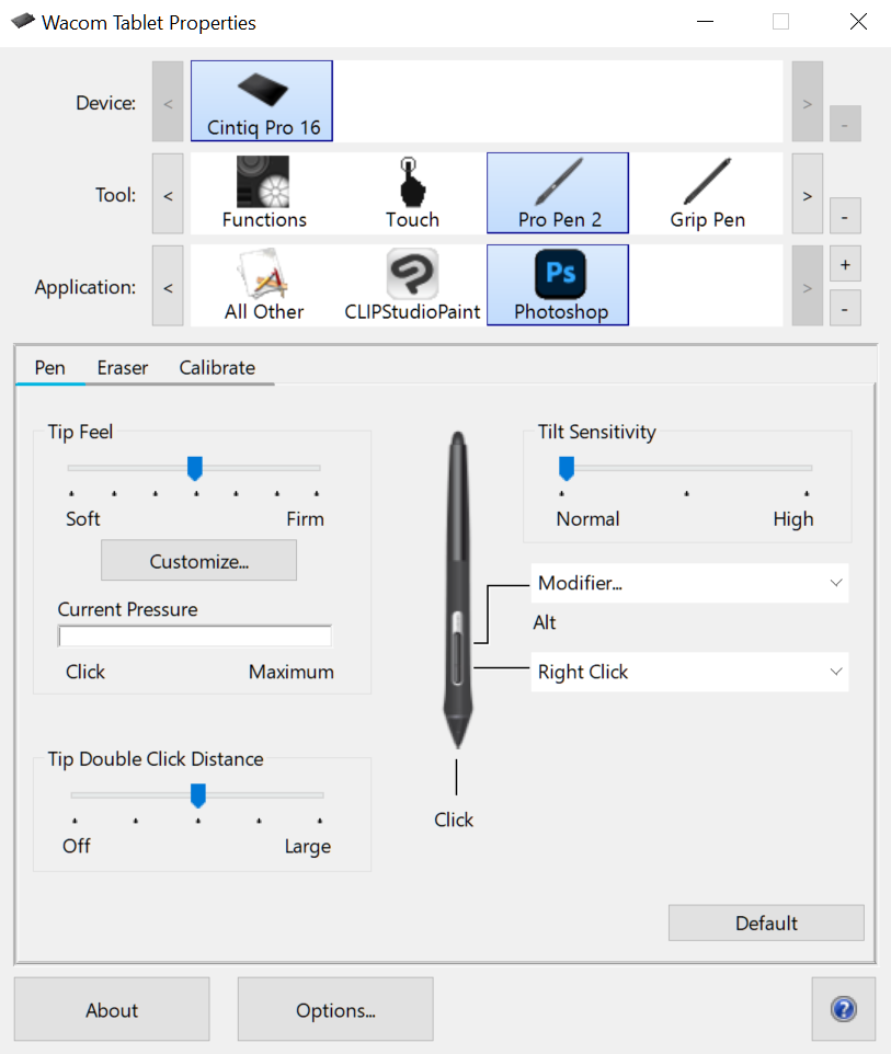 ps specific settings on wacom pen not working Adobe Community