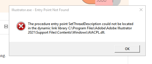 Getting Error Illustrator Exe Entry Point Not F Adobe Support Community