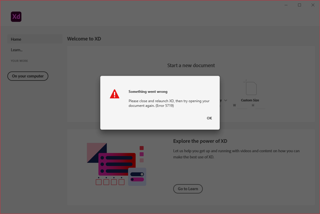 Adobe xd ошибка 5719