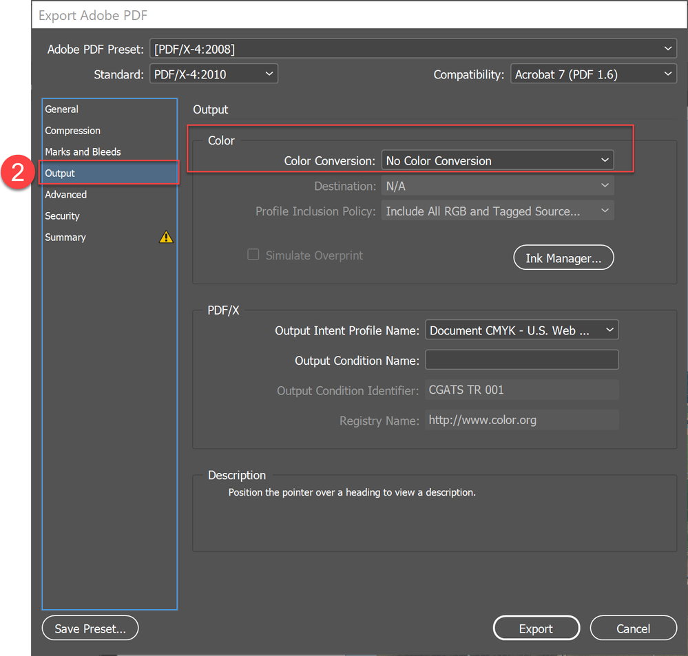 Output: No Color Conversion to retain your original CMYK / CMJN ink colors.