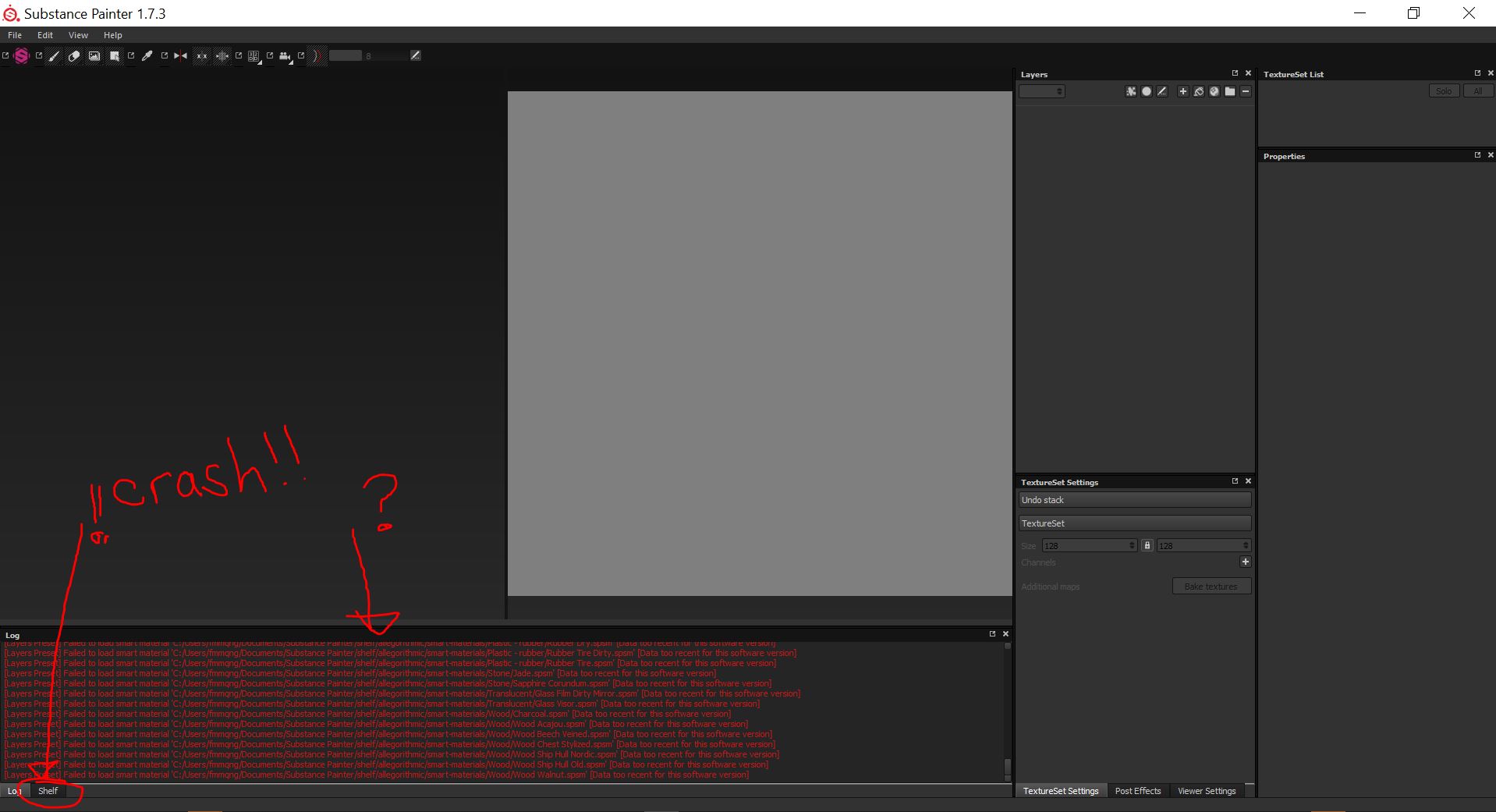 Substance Painter Crashes when I select shelf? - Adobe Support